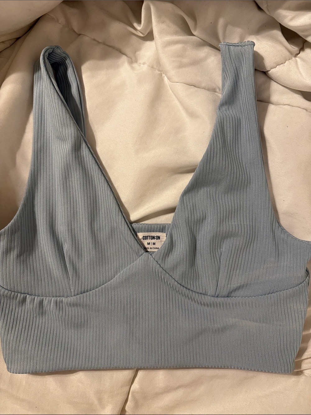 Cotton On Ribbed Pale Blue V-Neck Bralette